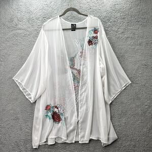 Hello Kitty Size 4 Sheer White Long Kimono Embroidered Phoenix Dragon Flowers